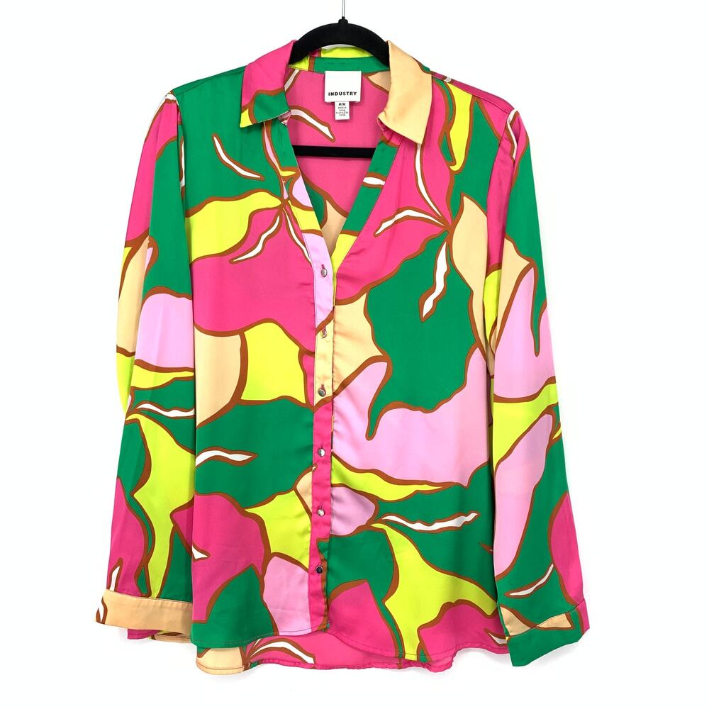 Industry Button Front Collared Shirt Womens Size Medium Multicolor Floral Print